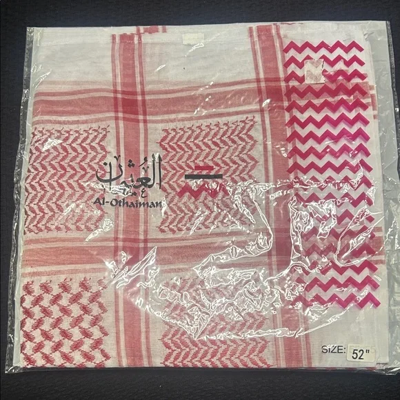 Red and White Unisex Luxury Shemagh Keffiyeh Scarf - Picture 2 of 2